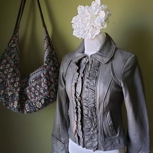 Steve Madden Gray Ruffle Leather Jacket
